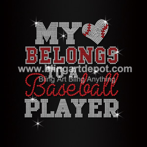 My Heart Belongs To A Baseball Player Rhinestone Heat Transfers